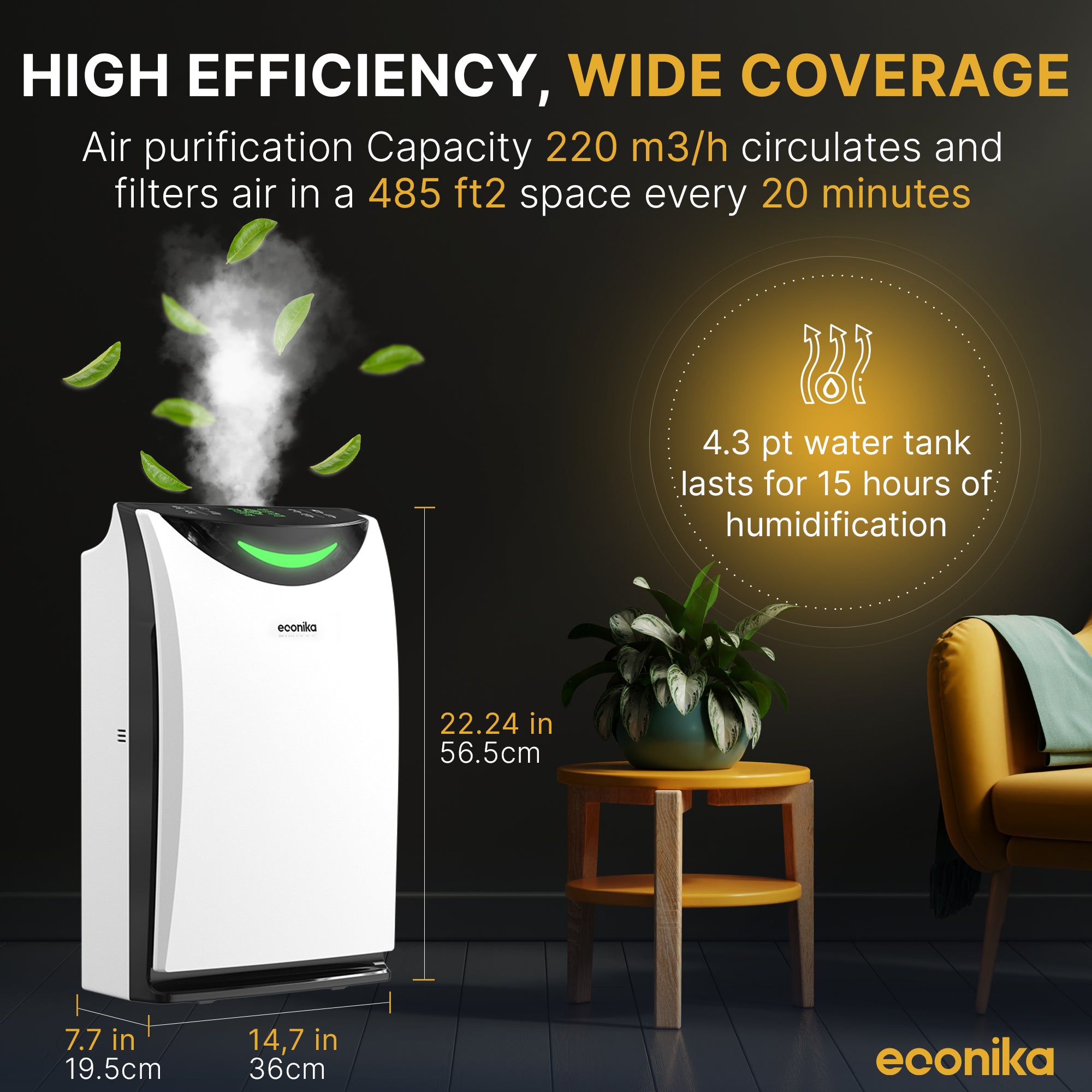 Premium Econika Climate System 4-in-1: air-purifier, humidifier, ionizer and UV-lamp